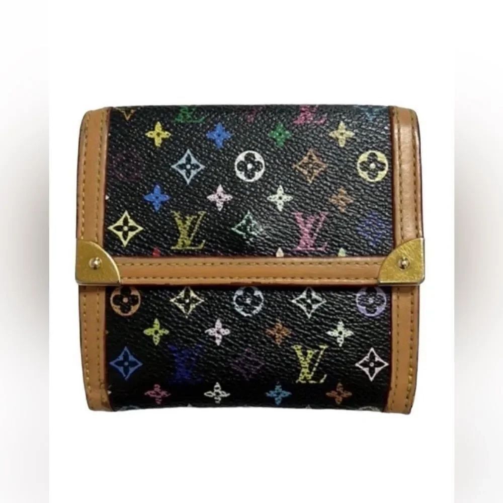 Authentic Louis Vuitton Murakami Black Multicolor Compact
Leather Wallet